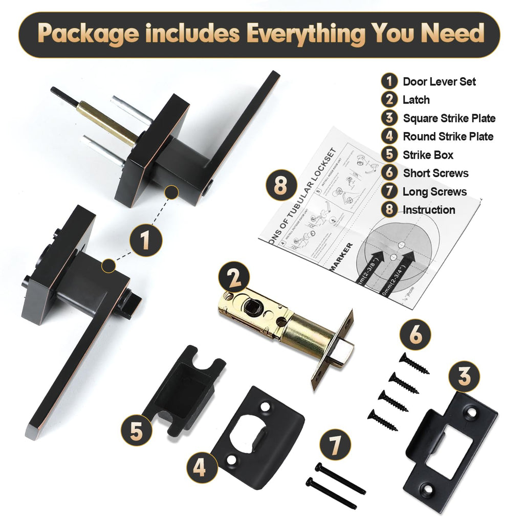 Privacy Door Levers, 5 Pack Oil Rubbed Bronze Door Handles Interior Heavy Duty Bed and Bath Keyless Door Locksets