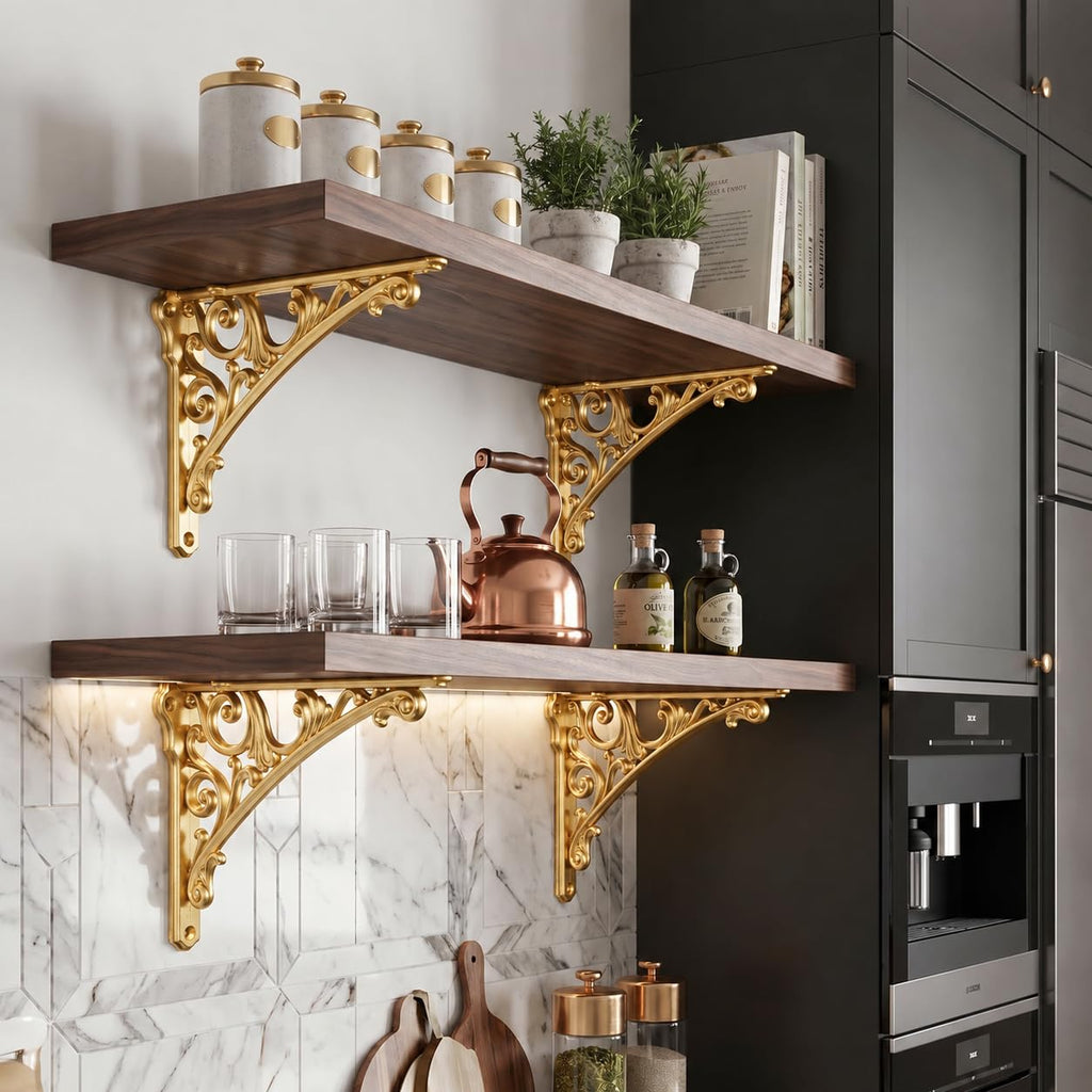 Shelf Bracket 8 Inch, Decorative Brackets for Shelving, Heavy Duty Vintage Ornate Shelf Bracket, Hardware Included, 4
