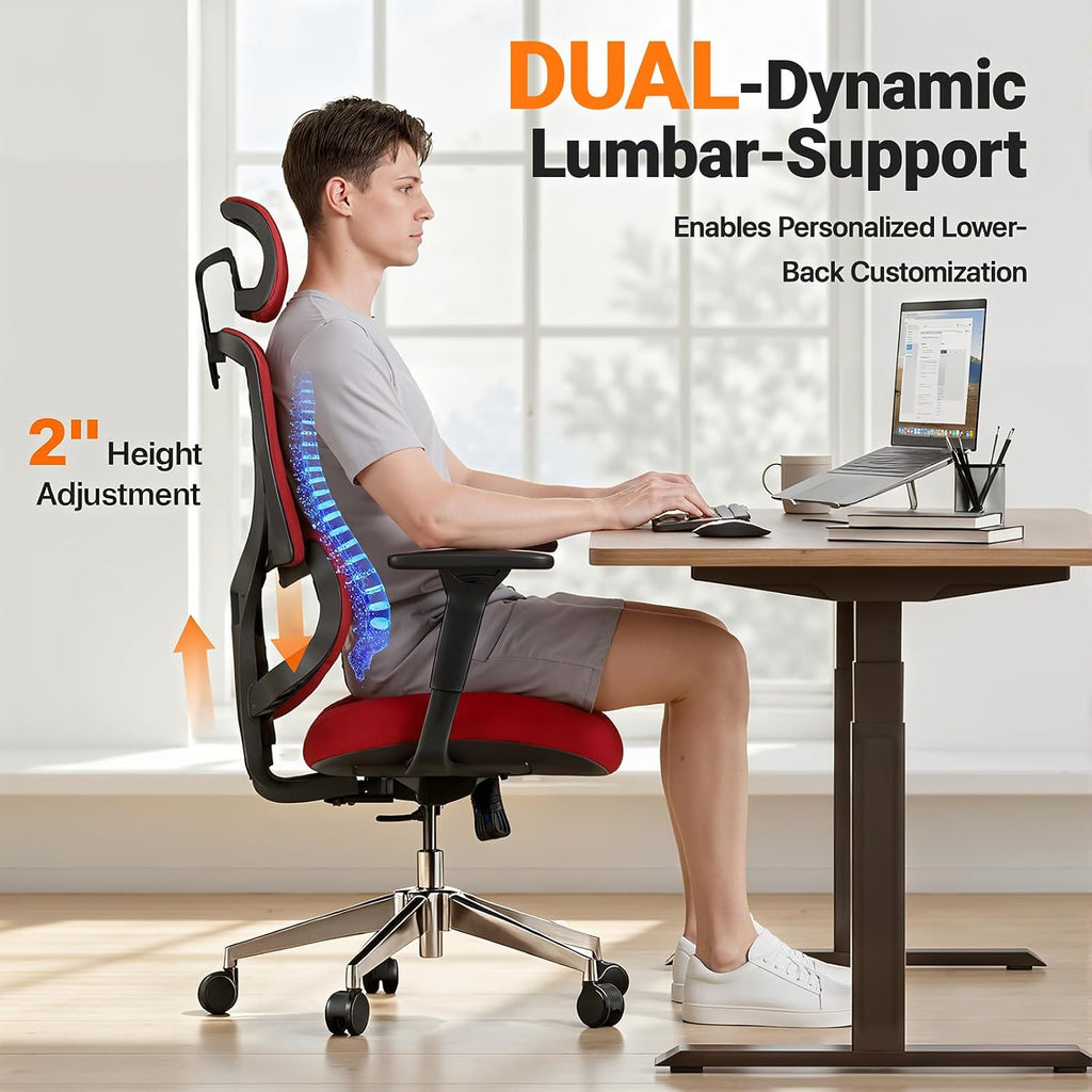 Ergonomic Office Chair Big & Tall Gaming Chair - High-Adjustable Lumbar Support, 4D Armrests, 2D Headrest, 90°~135°