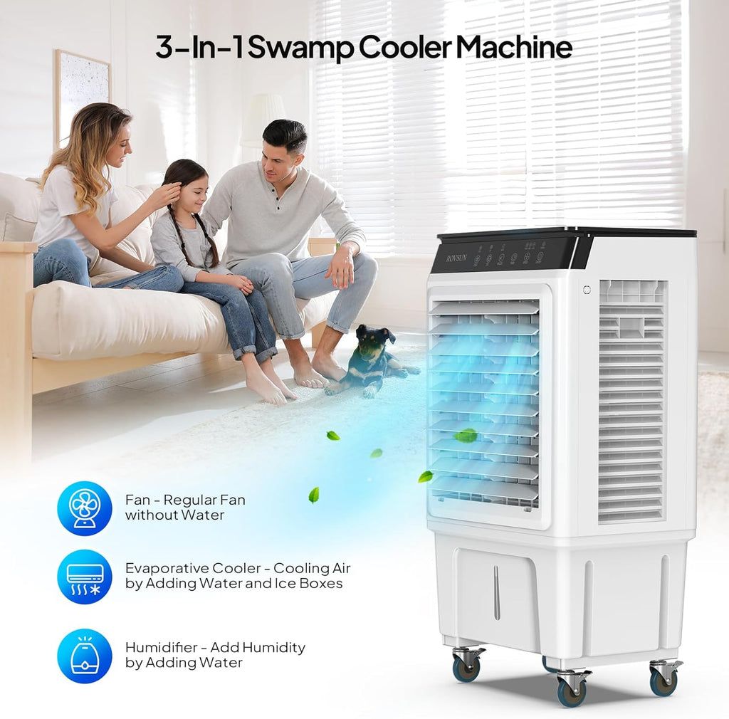 7.9Gal Portable Swamp Cooler, 2300CFM Evaporative Air Cooler with Auto Oscillating, Remote, 3 Speeds