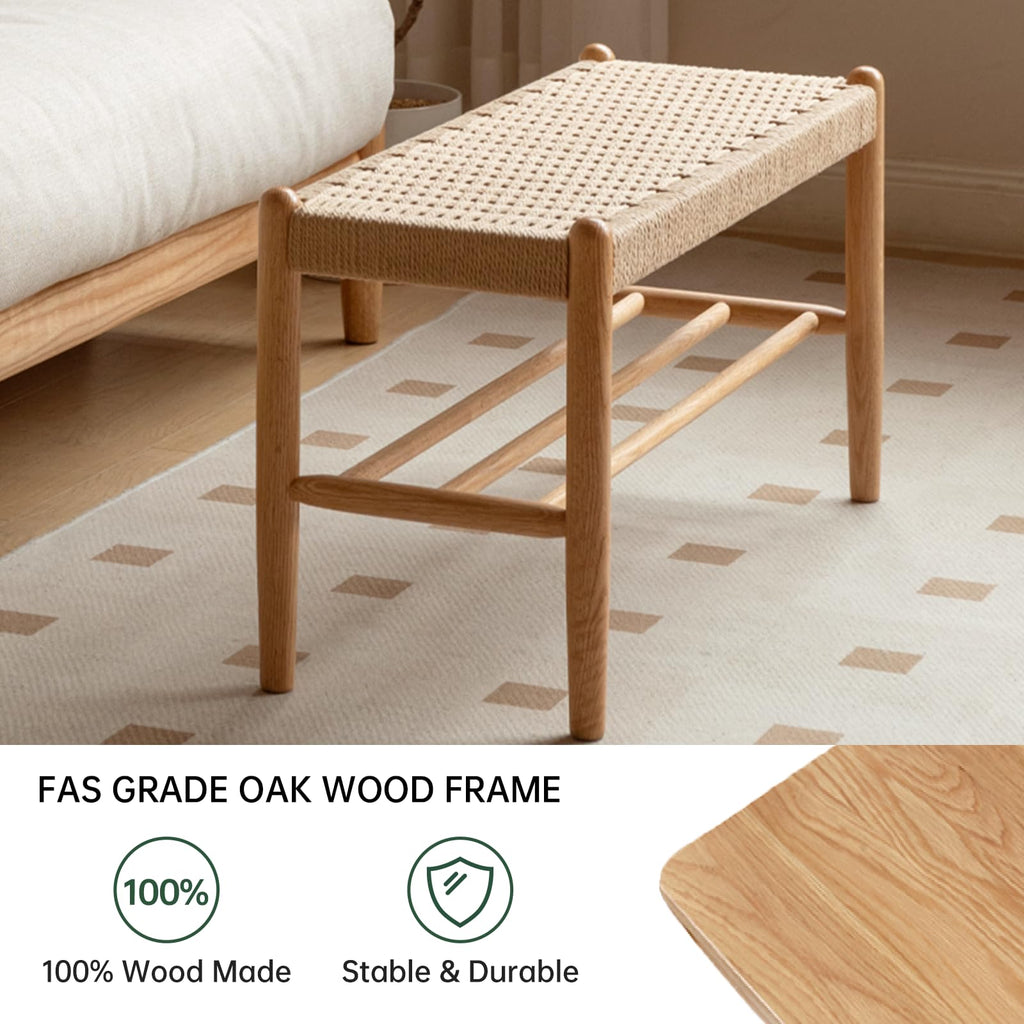 Solid Wood Shoe Bench, Woven Seat Entryway Bench for Small Spaces
