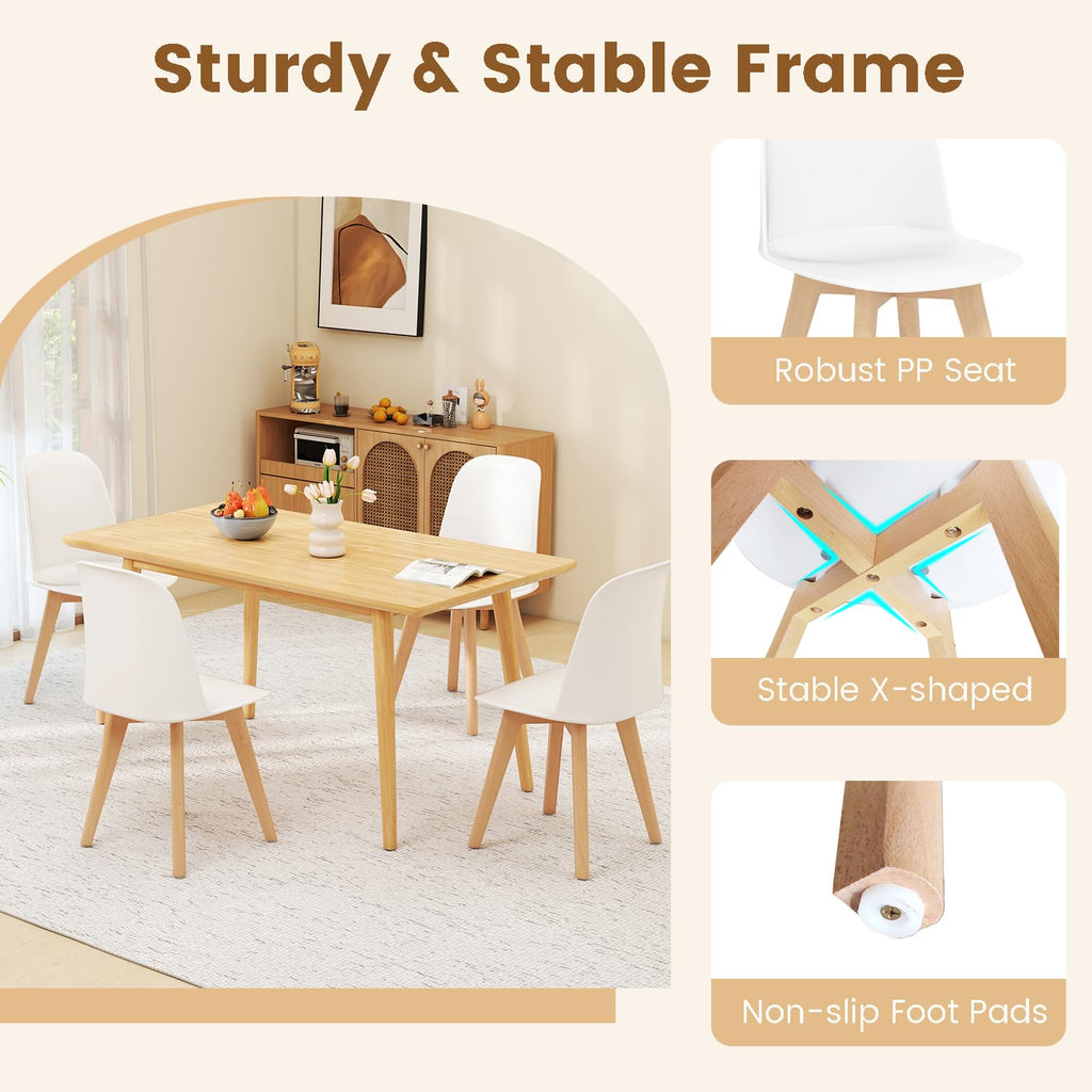 White Dining Chairs Set of 4, Solid Beech Wood Legs, Tilt Backrest