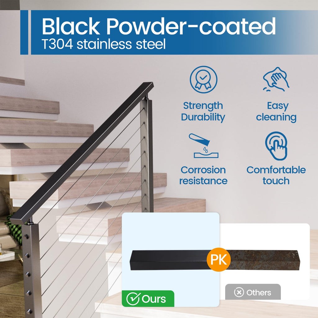 6'6" Black Stainless Steel Cable Railing Handrail HT10 BP4