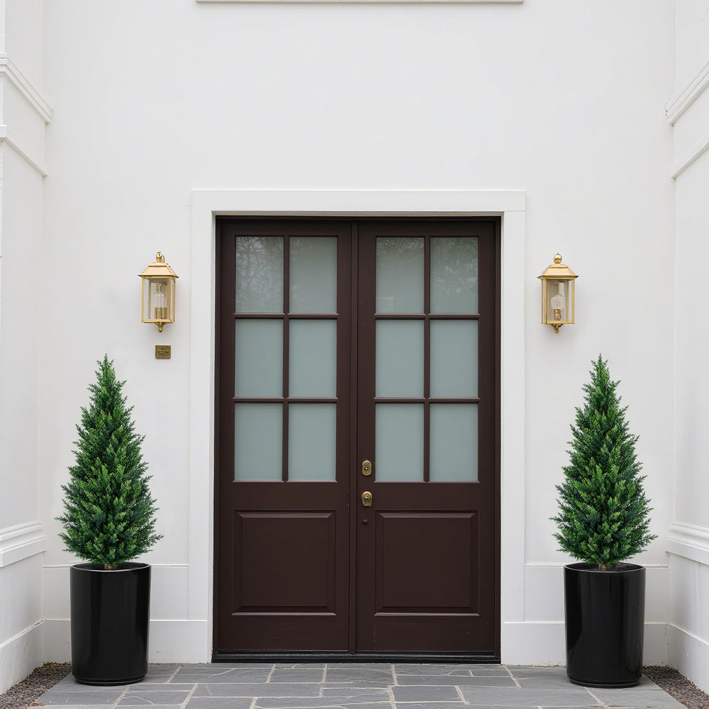 3Ft Artificial Cedar Topiary Trees (2-Pack) - UV Resistant Fake Shrubs with Ground Spike for Outdoor & Indoor Use