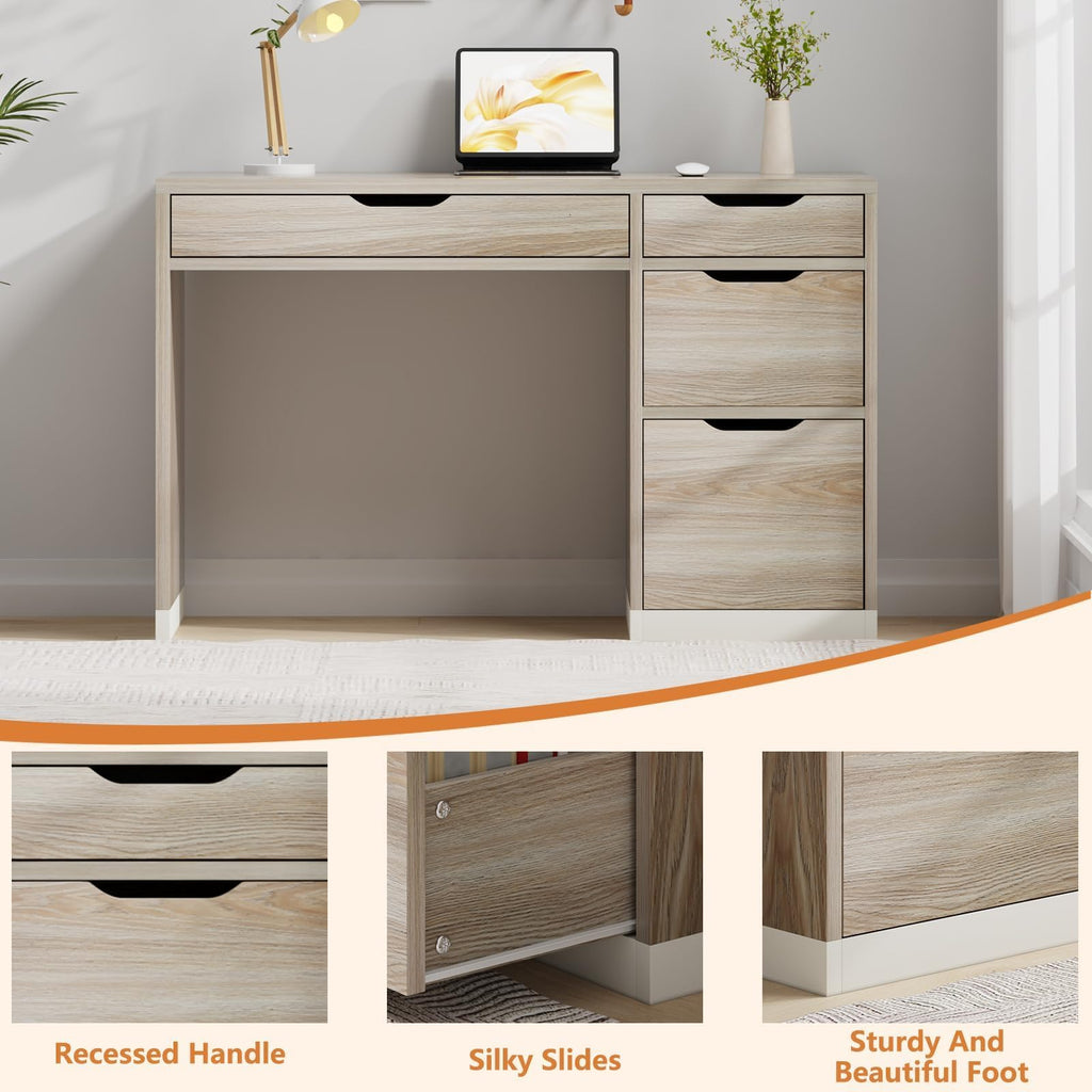 48 Inch Computer Desk with 4 Drawers, Natural Oak