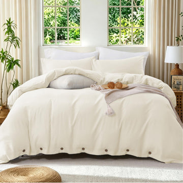 Duvet Cover Set 100% Washed Cotton Linen Like