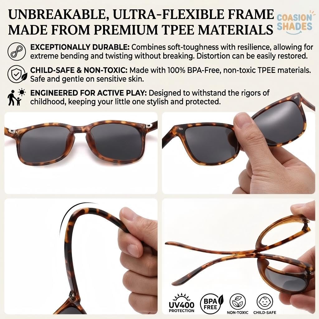 Polarized Kids Sunglasses UV 400 Protection for Girls Boys Classic Retro Style Toddler Shades