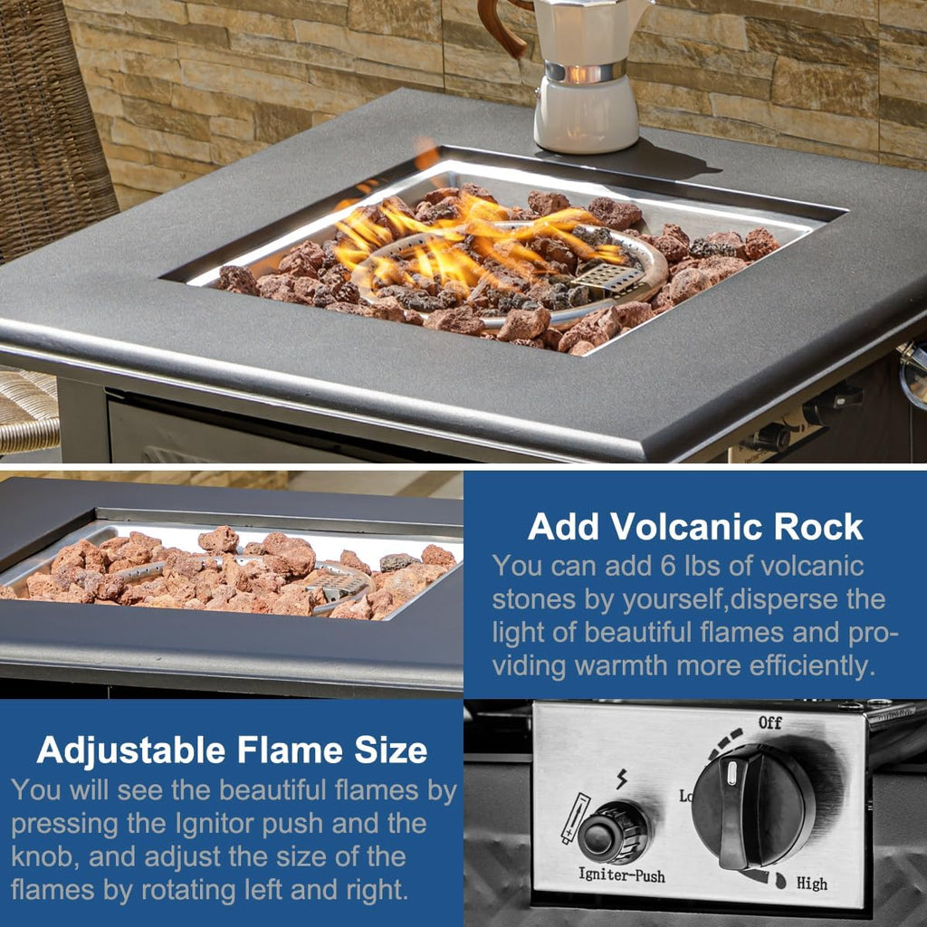 28 Inch Propane Fire Pit Table, 50,000 BTU Steel Gas Fire Pits for Outside,Outdoor Gas Firepit with Lid and Lava Rocks