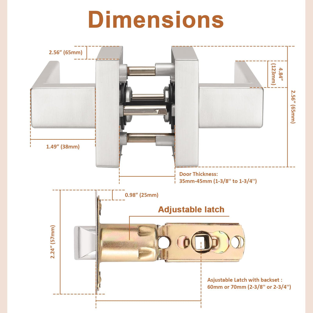 10 Pack Satin Nickel Square Door Lever Door Lock Handle Lockset Keyless Doorknobs Passage Knobs Lockset Interior