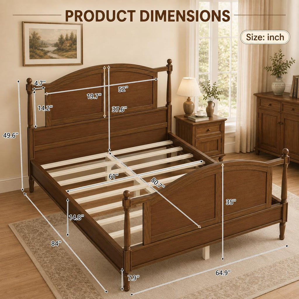 Wood Farmhouse Bed Frame with Headboard and Footboard