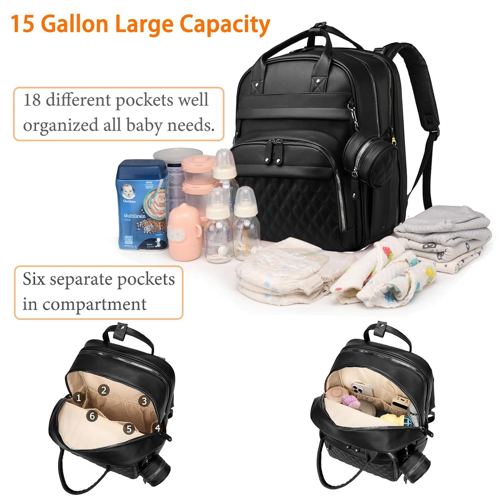 Diaper Bag with Changing Station, Waterproof 3 in 1 Diaper Backpack with Foldable Changing Pad, Large Travel Backpack