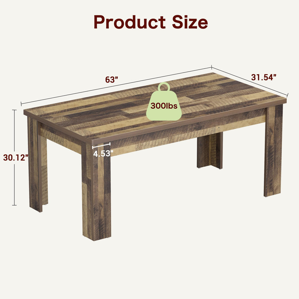 63" Farmhouse Dining Table for 4-6, Rectangular, Retro Brown