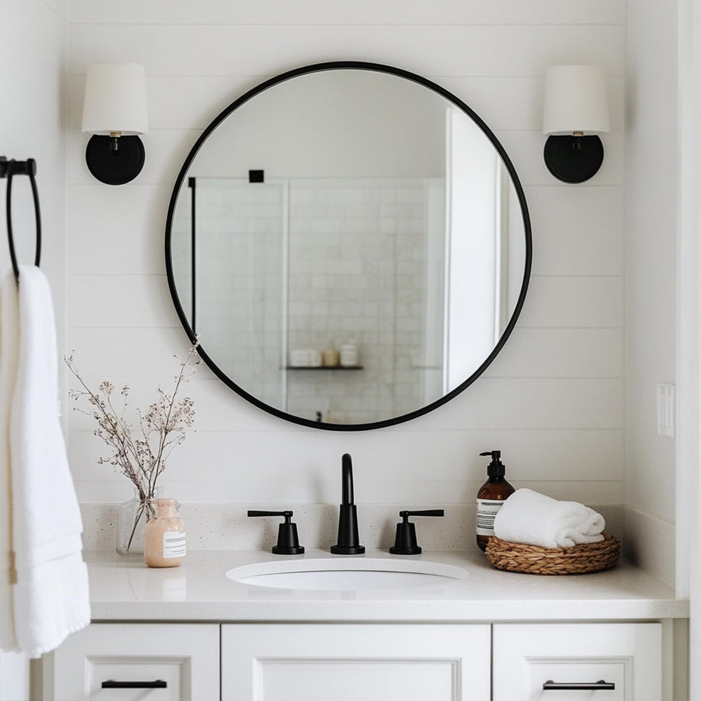 Large Round Mirror, 30 inch Circle Mirror, Matte Black Metal Frame