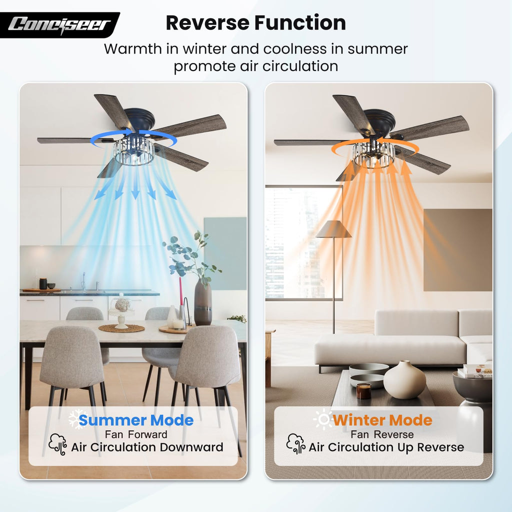 Chandelier Crystal Ceiling Fans with Lights, 52 Inch Chandelier with Light and Remote Living Room Kitchen Office