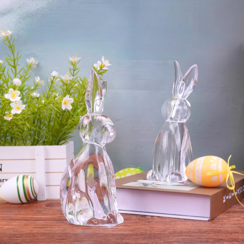 Easter Rabbit Statues, Elegant Bunny Figurines for Easter Decorations, Clear Rabbits Figurines Decor Table - Set of 2