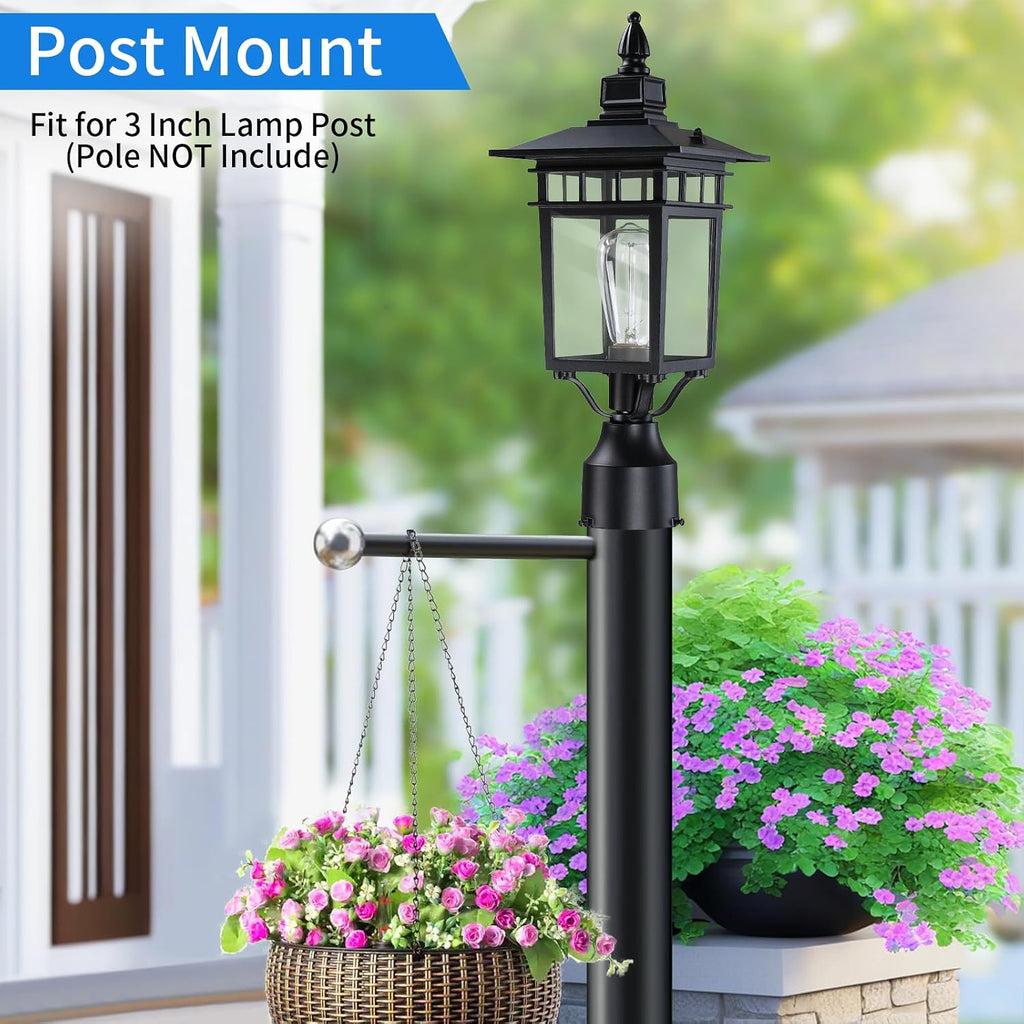 17.6'' Outdoor Post Light 2 Packs, Black Pole Lantern Lighting Fixture Hard Wired