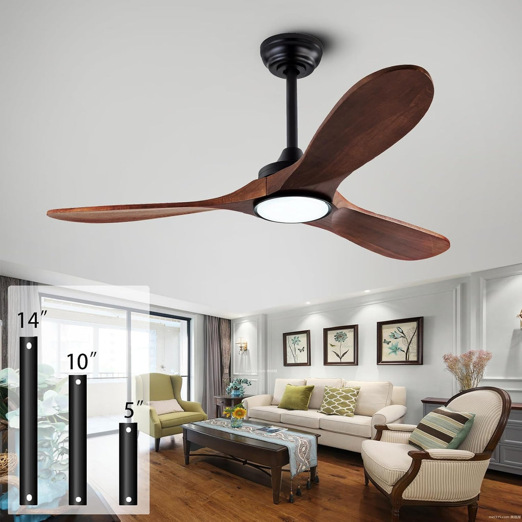 42 Inch Wooden Ceiling Fan with Light and Remote Control - Noiseless Reversible DC Motor, 3 Blades, 6-Speed - Black + Walnut