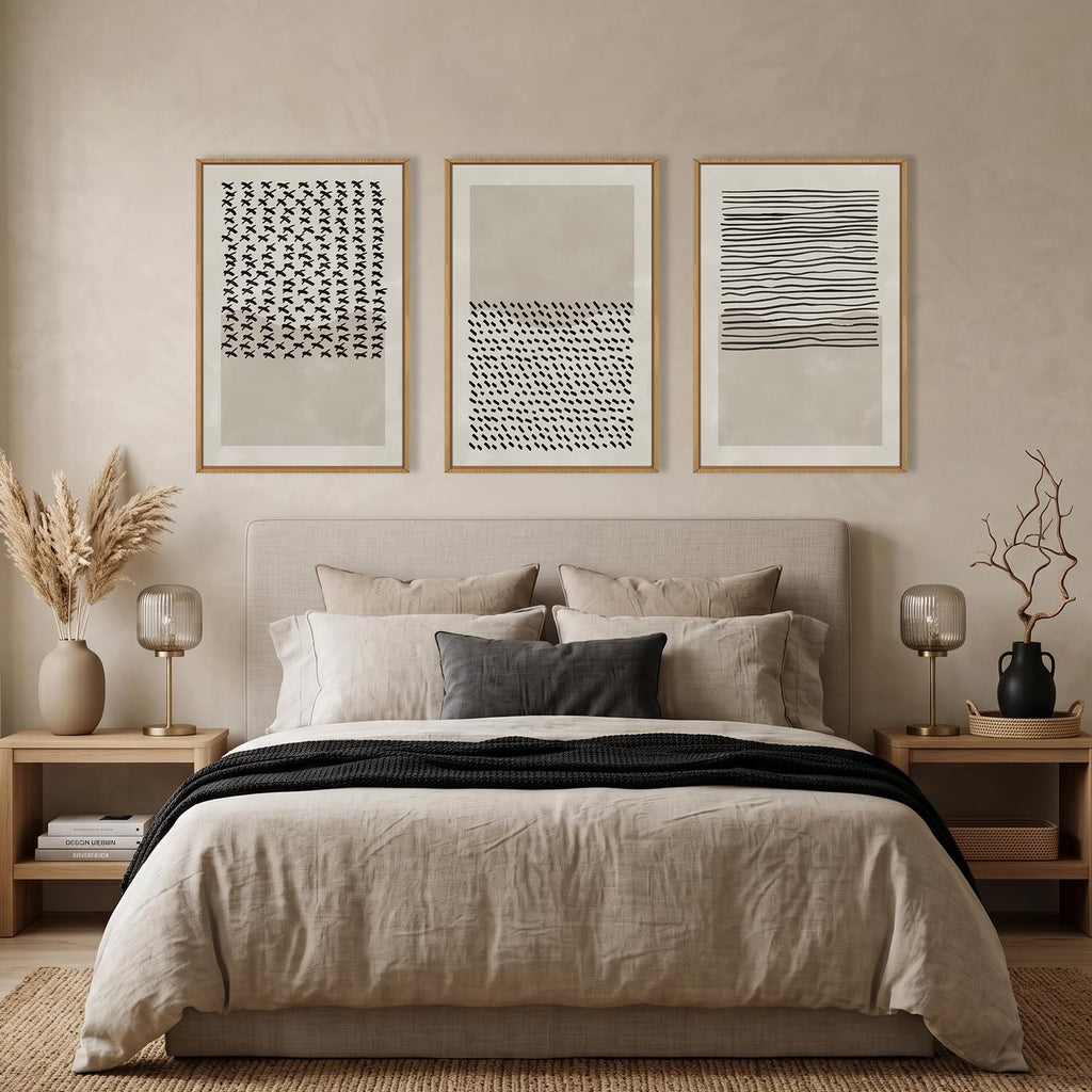 Large Minimalist Line Dot Framed Canvas Wall Art Set-24"x36"x3