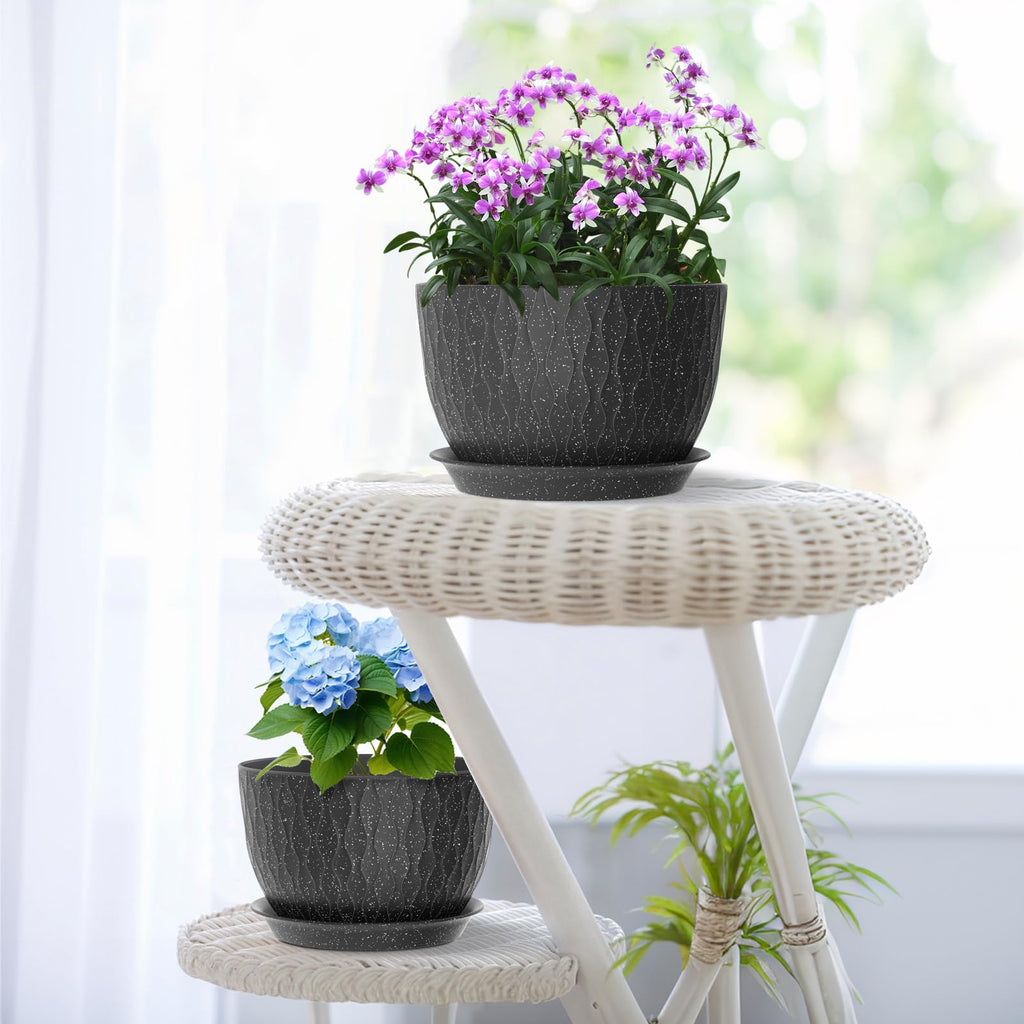 12/10/9 inch Large Flower Pots, 3 Set Big Plant Pots for Outdoor Indoor Plants with Water Ripples, Wide Plastic
