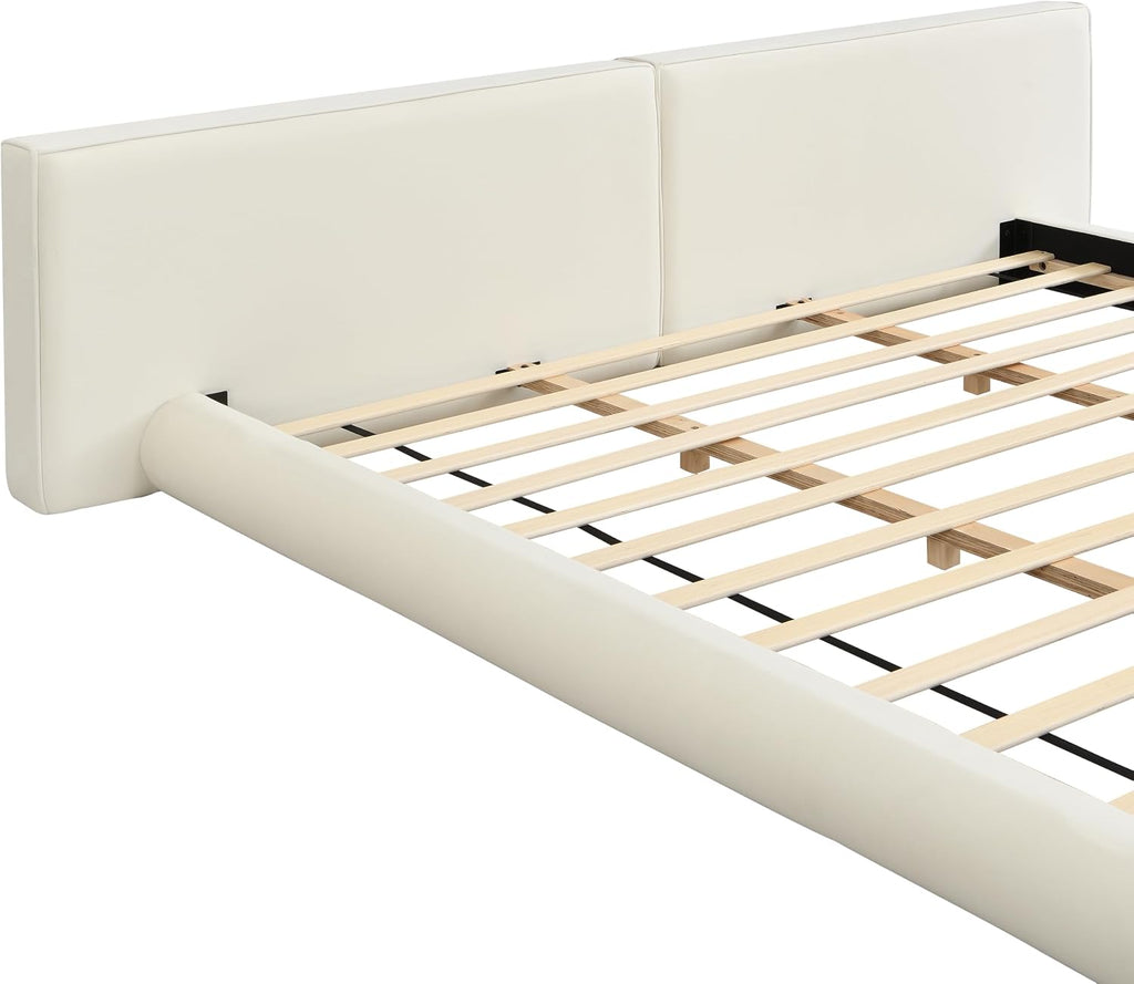 Low Profile Floor-Hugging Platform Bed, Cream