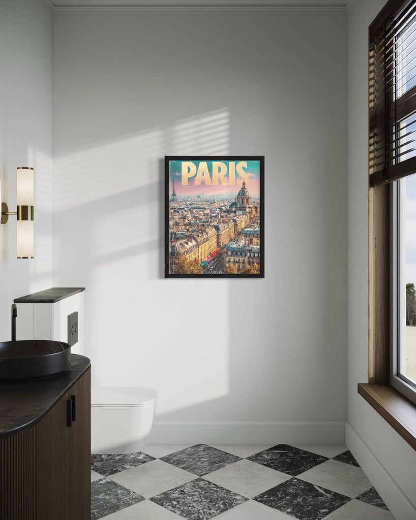 Paris, France Unframed Print Poster, Europe Vintage City Retro Photography Skyline Travel Bedroom Bathroom Living