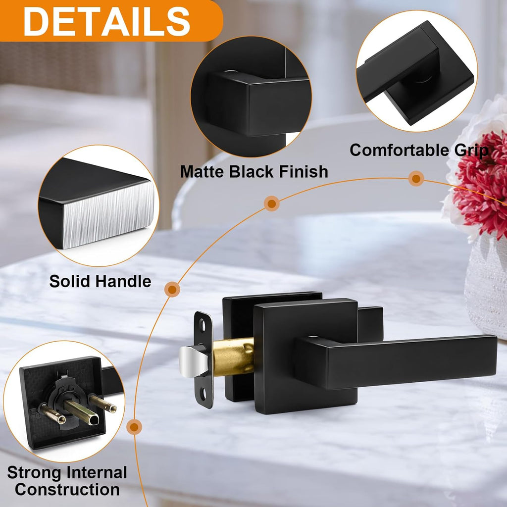 6 Pack Passage Door Handles Matte Black Door Knobs