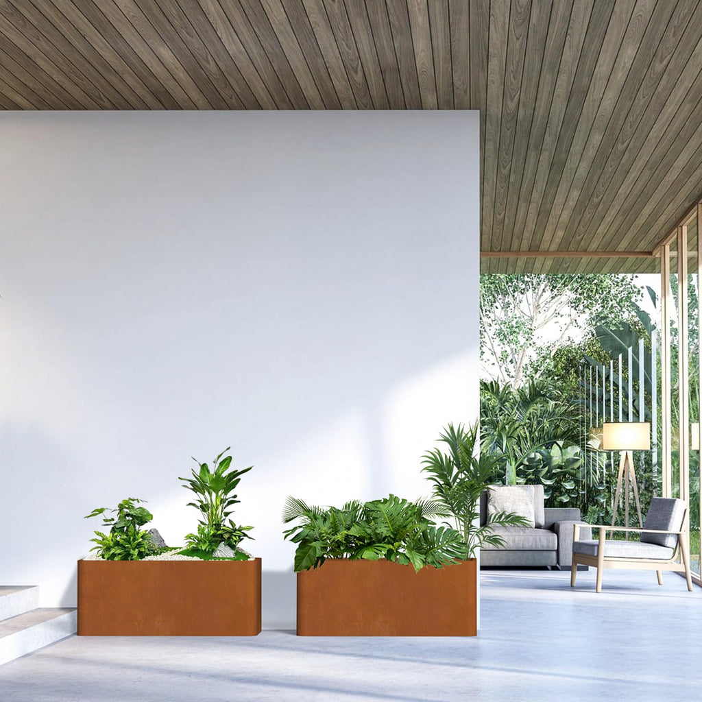 Cor-ten Steel Planters 36" L x 15" W x 15" H, Rectangular Outdoor Planters