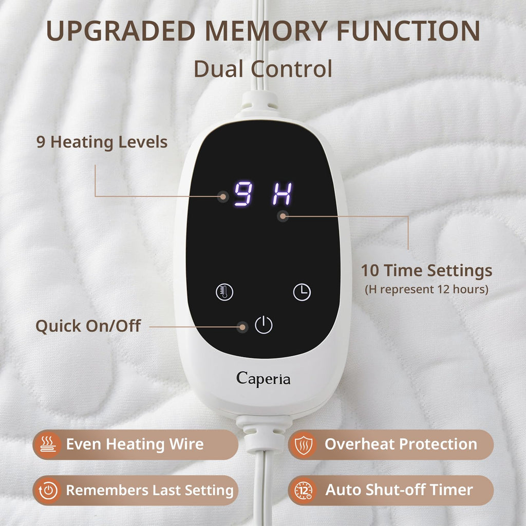 Heated Mattress Pad King Size, 9 Heat Settings, Two-Zone