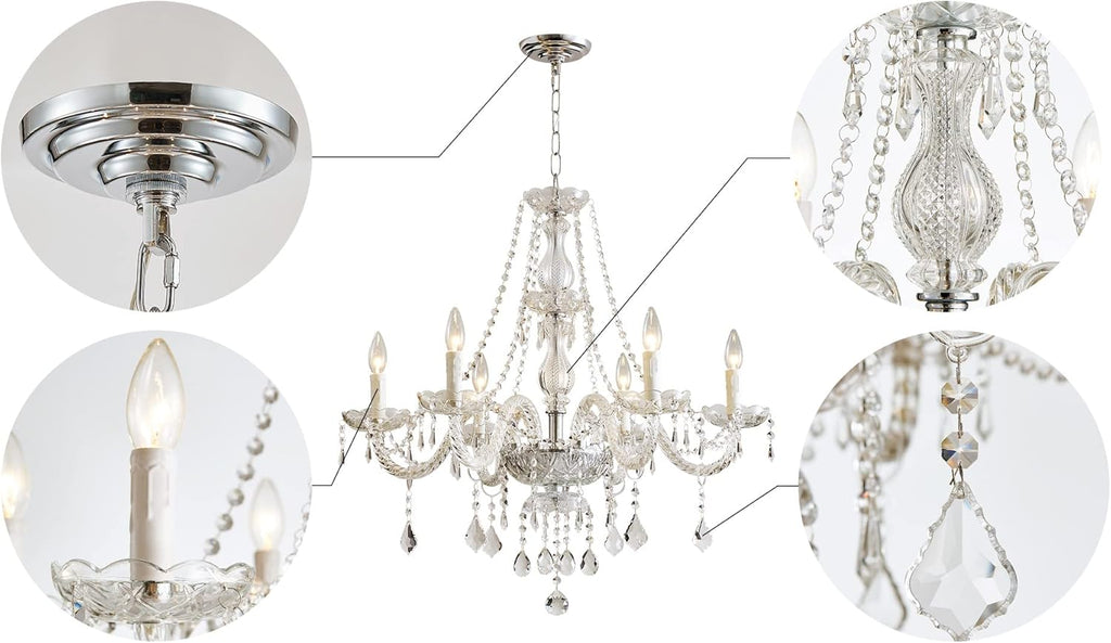 6 Light Chandelier Modern K9 Crystal Chandelier Lighting, Clear Crystal Ceiling Light Fixture Pendant Lamp for Dining Room Bathroom Bedroom Livingroom A100-B00YSMM78E
