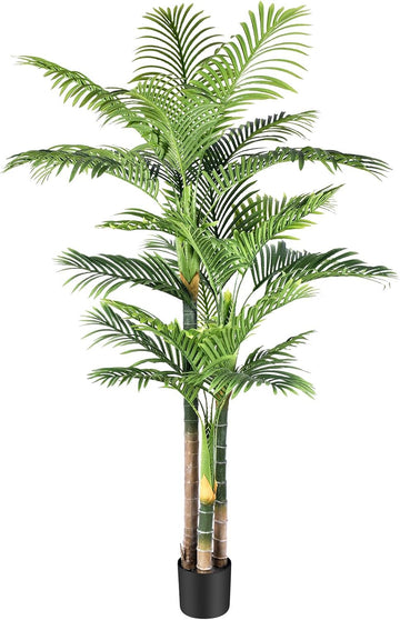 6FT Artificial Palm Tree - Tropical Faux Golden Cane Palm Tree UV Resistant Tall Fake Plant Indoor with Black Pot