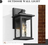 2-Pack Farmhouse Outdoor Wall Lights, 12 Inch Exterior Lights Fixture for House, Black Finish with Water Ripple Glass