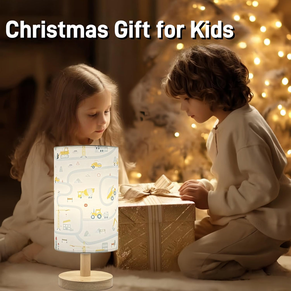 Kids Desk Lamp Boy,Reading Car Lamp, Way Dimmable Bedside Night Light with Cartoon Pattern Printed Shade and Wood
