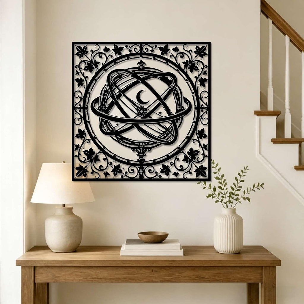 Celestial Armillary Sphere Metal Wall Art, Metal Signs, Metal Outdoor Decor, WallArt Decor, Gothic Middle Ages