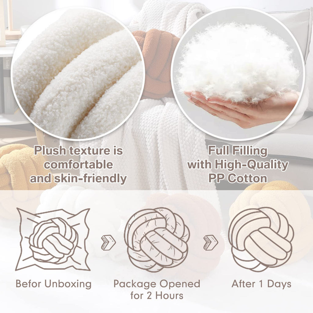 2 Pcs Knot Pillows Home Decorative Round Ball Throw Plush Pillows Boucle Knotted Circle Soft Pillows Cushion for Room