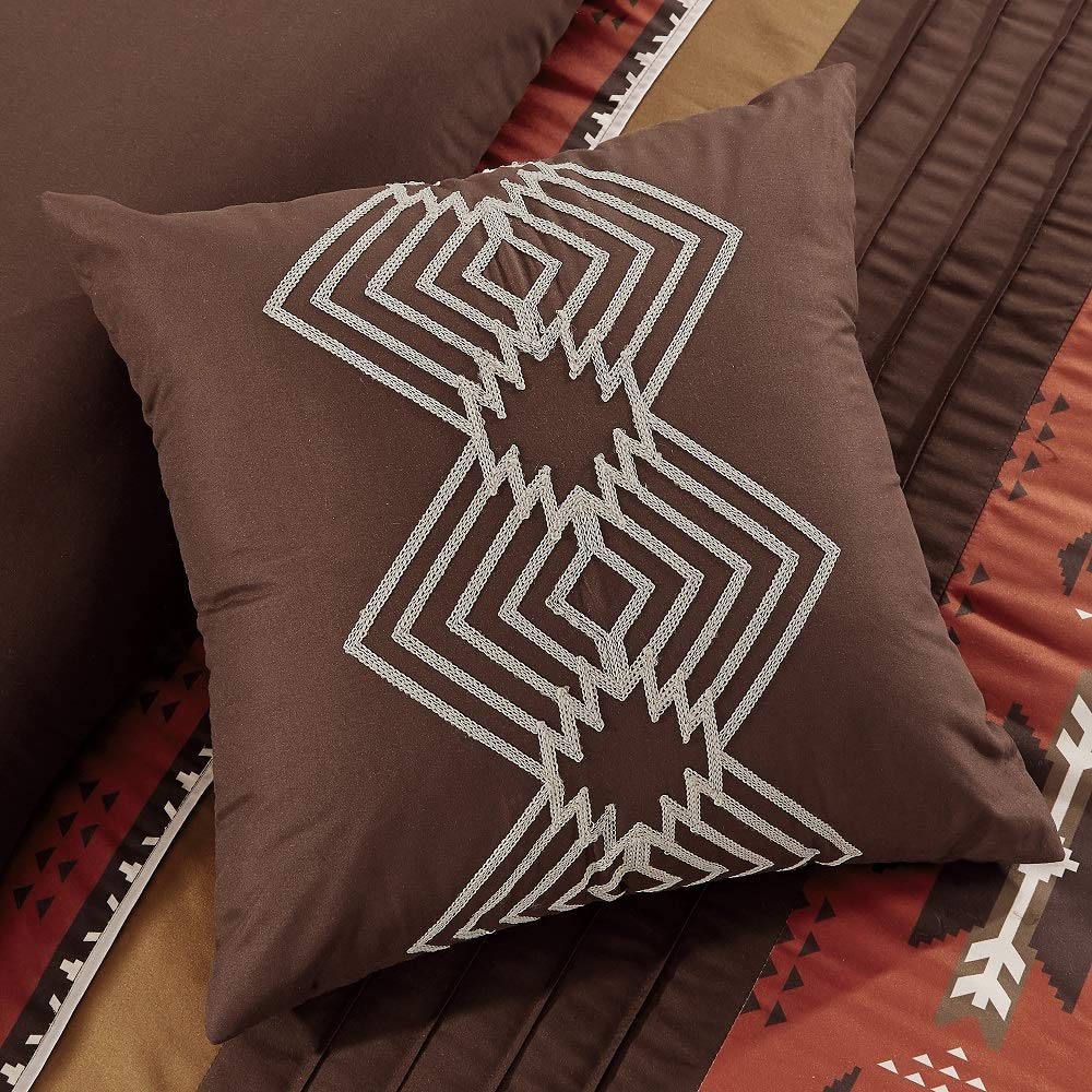 7 Piece Western Southwestern Native American Design Comforter Set Multicolor Coffee Brown Embroidered Bed