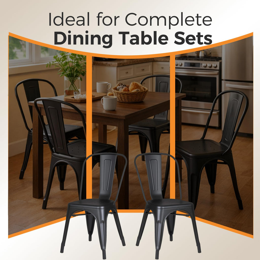 Matte Black Stackable Metal Dining Chairs, Set of 6