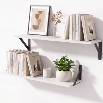 White Wall Shelves 6 Inch Deep, 24x6 Inch Set of 2