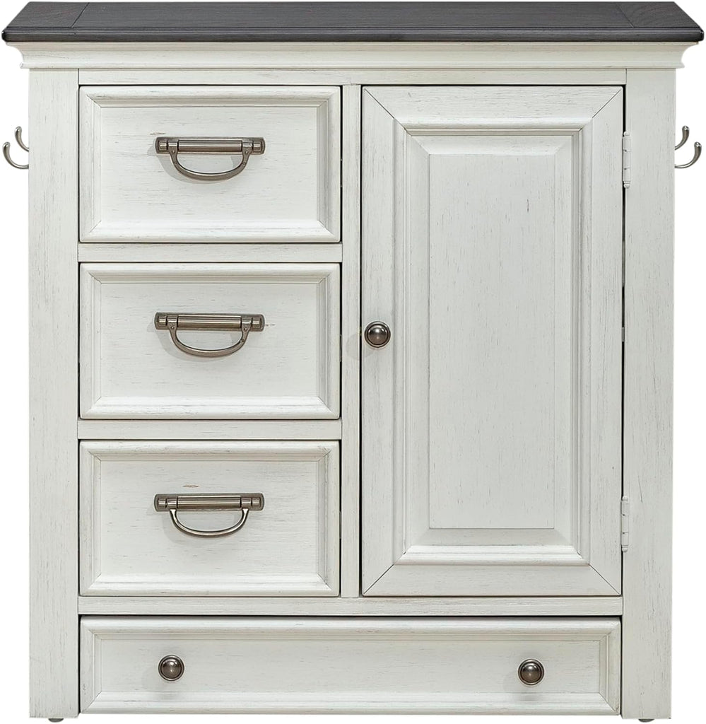 Furniture Allyson Park Pet Feeder Cabinet Cottage Home Storage Raised Pet Food Bowl Drawer - Wirebrushed White