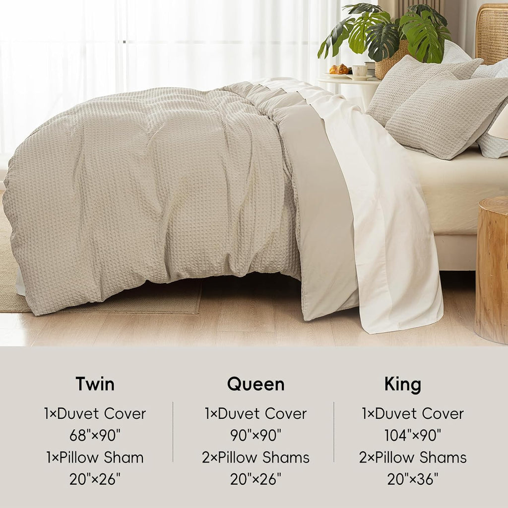 Waffle Weave Duvet Cover Set King,Soft Breathable 3pcs Comforter Cover Set with 2 Pillowcases,Textured Home Decor
