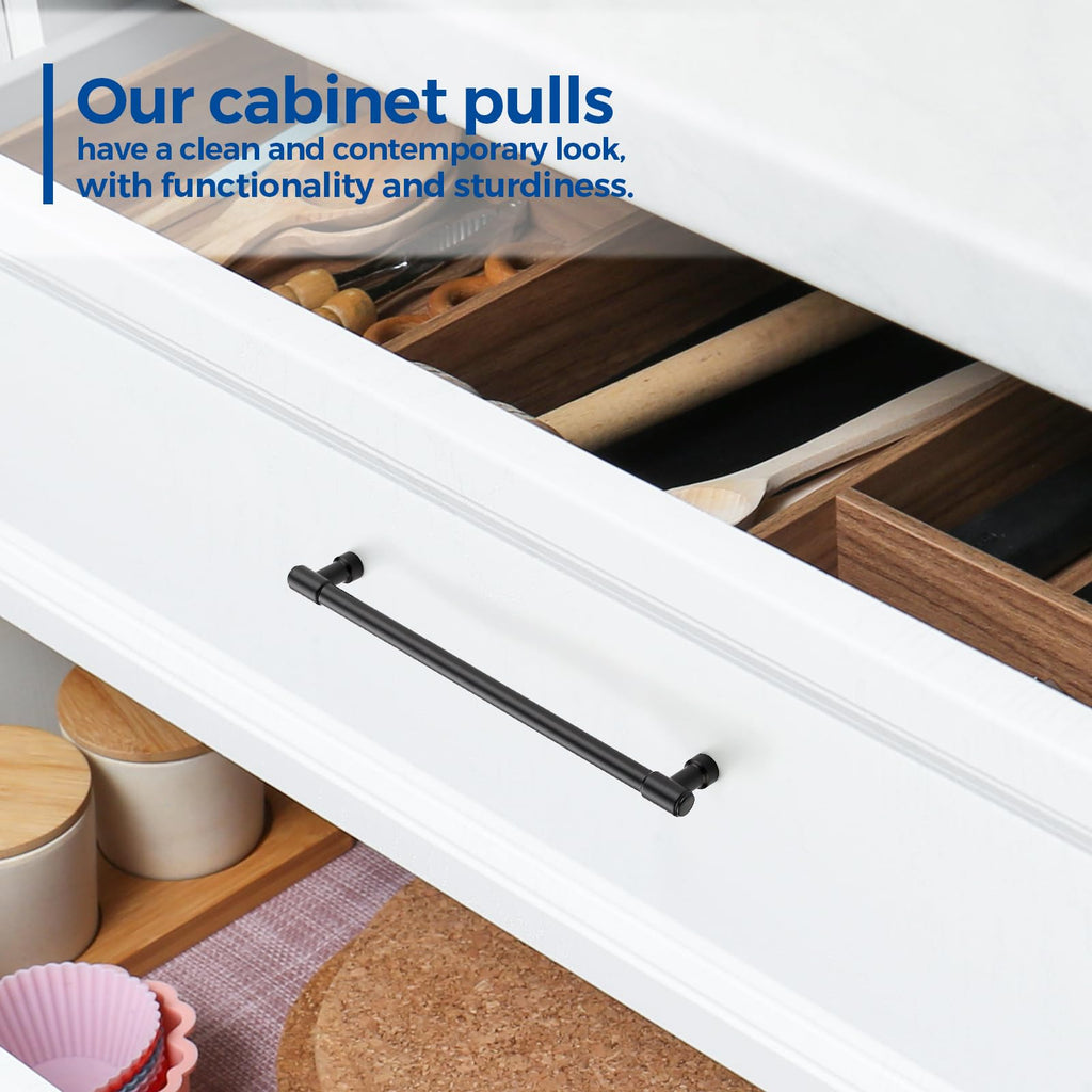 Matte Black Cabinet Handles Modern Pulls,8 Inch,5 Pack