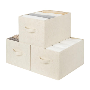 Bins, Beige (Cotton-Linen), Large, 3-Pack