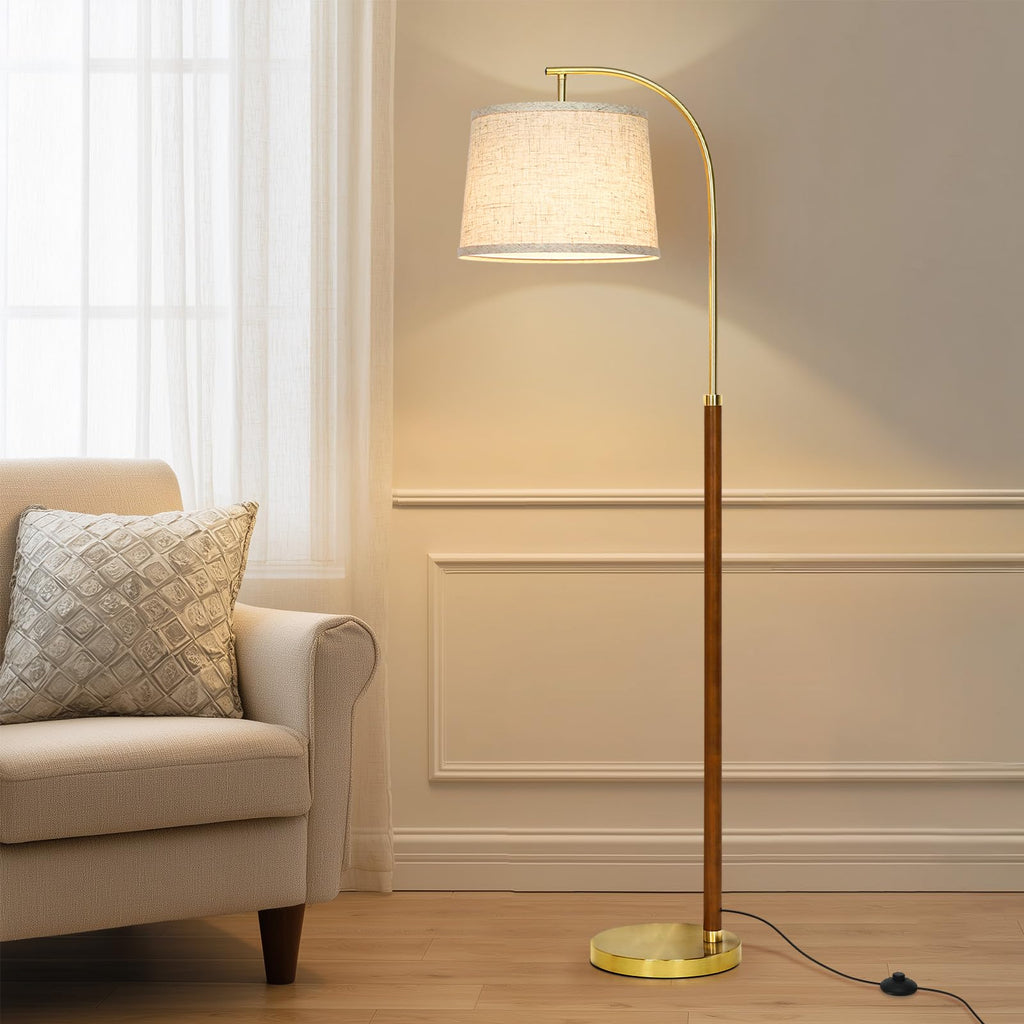 Wood Arc Floor Lamp, 63" Tall Mid Century Modern Standing Lamp with Foot Switch & 3 Color Temperatures, Vintage Floor