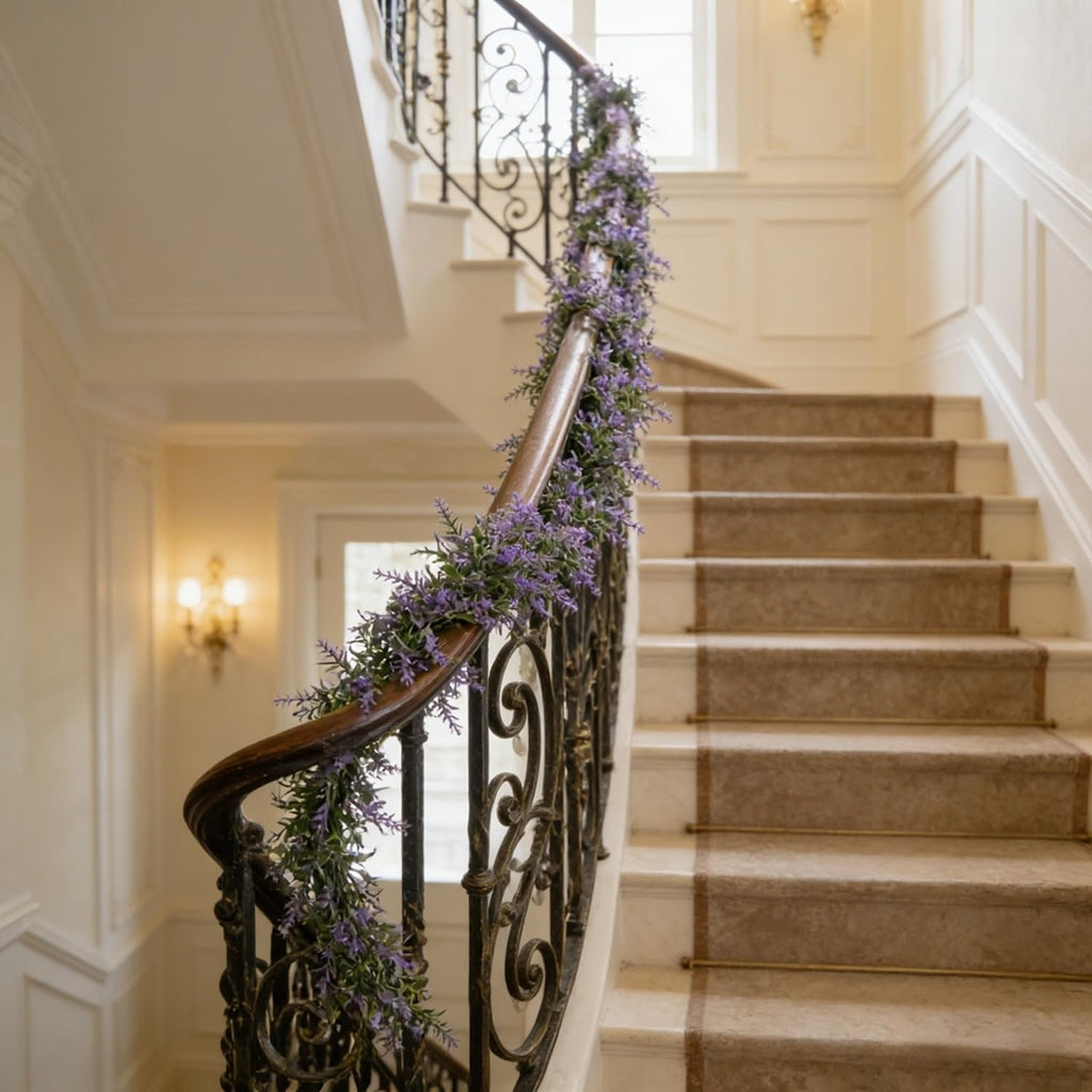 6Ft Artificial Lavender Eucalyptus Garland for Mantle Table Porch Stair - Set of 6