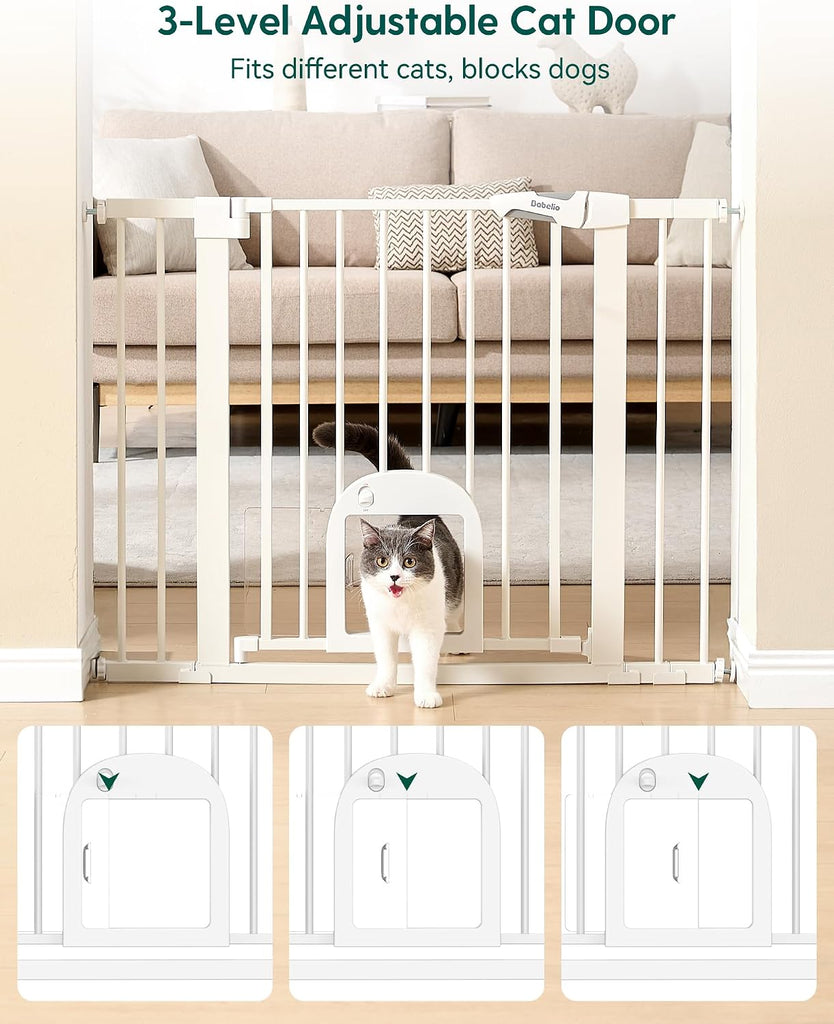 Extra Wide Dog Gate with Small Cat Door, CatPrivilege III, 29-55"
