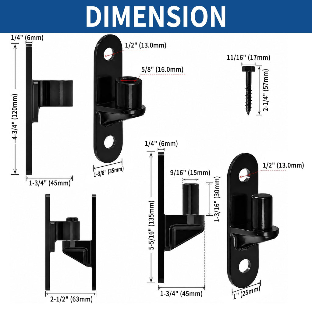 Heavy Duty Gate Hinges, 4 Pack, 5/8" Pin, 304 SS, Screws Included