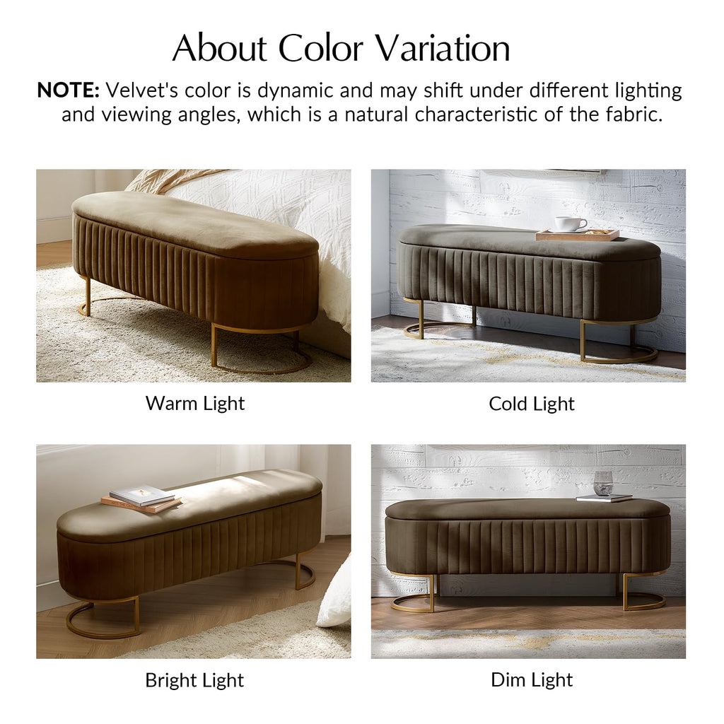 50.5" Velvet Storage Bench with Gold Legs, Modern End of Bed Bedroom Benches, Upholstered Flip Top Window Ottoman