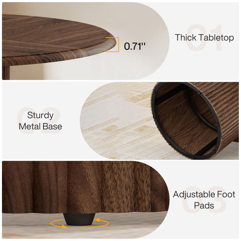 47" Round Dining Table for 4, Farmhouse Kitchen Table with Metal Base, Modern Small Dinner Table (Chairs Not Included)