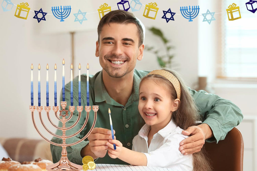 Dripless Premium Tapered Hand Decorated Multi Blue Frosted Hanukkah Candles, 45 Hanukkah Candles Premium Quality Wax - Set of 45