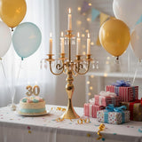 Candelabras Centerpieces for Tables, 20" Tall Candlestick Holder for Taper Candles, 5 Arm Crystal Candelabra Candle