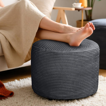 Round Corduroy Footstool Pouf for Couch